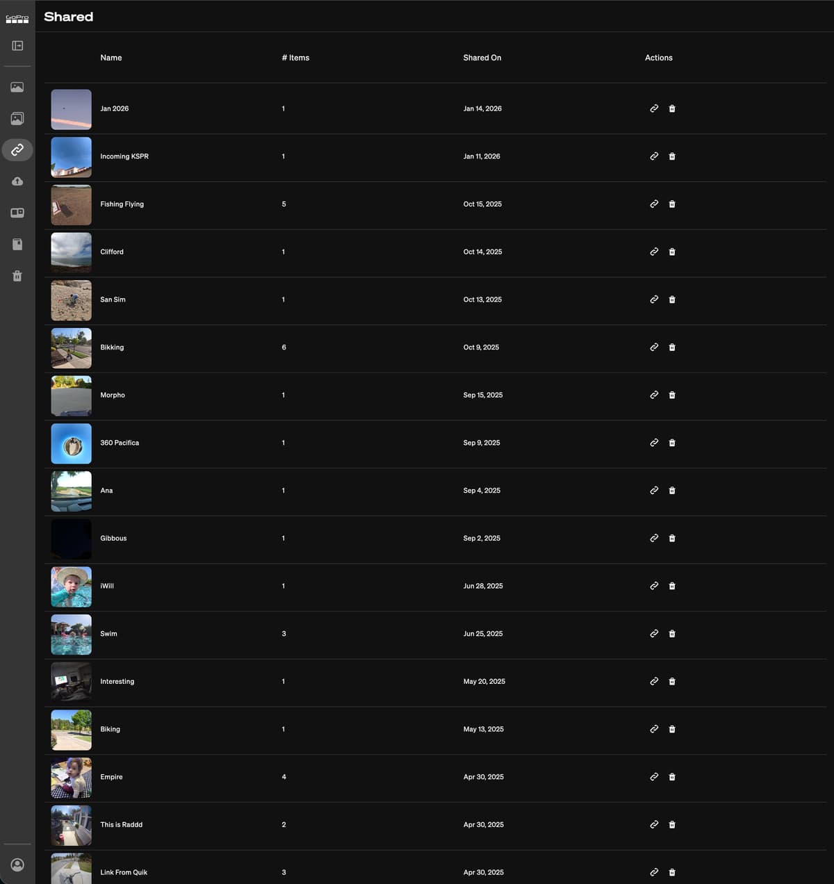 GoPro Web Shared Links